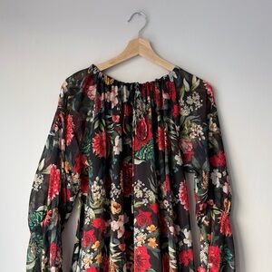 Floral Maxi Dress with Red and Green Accents